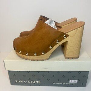 SUN STONE Womens Tanyaa Microsuede Slip-On Mules BROWN SIZE 7 #0010